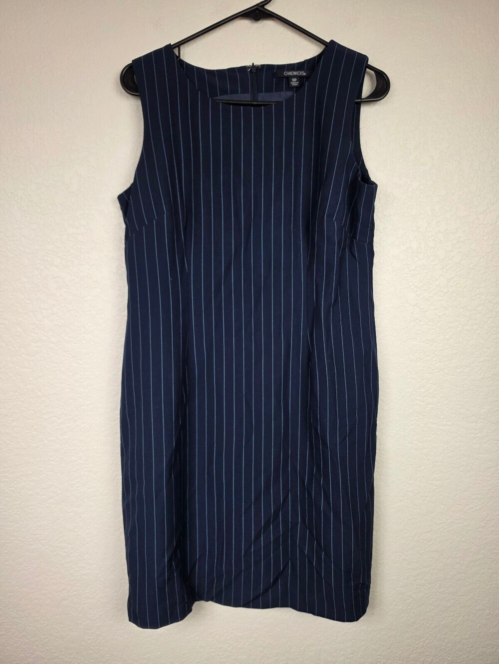 Chadwicks Navy Blue Pinstripe Sleeveless Dress Size 10P